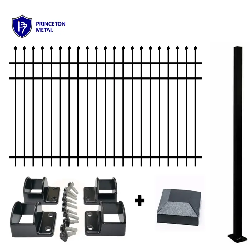 Valla tubular de aluminio para jardín comercial con parte superior de lanza negra de metal de diseño moderno soldado sin óxido para Proyectos