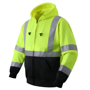 Sweat à capuche <span class=keywords><strong>de</strong></span> sécurité réfléchissant lavable pour hommes, manches longues, ourlet élastique et poches latérales, <span class=keywords><strong>veste</strong></span> <span class=keywords><strong>de</strong></span> travail d'hiver à fermeture éclair pour hommes - Product Image 2