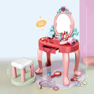 Jeu de simulation de musique légère, table de beauté pour filles, jouet de maquillage, miroir, coiffeuse avec chaise