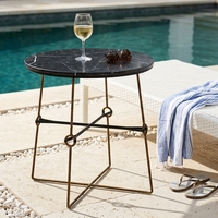 Table d'appoint moderne ronde avec plateau en marbre, table d'appoint avec accents en fer, structure en métal, table de canapé en marbre noir pour hall d'hôtel, appartement, mobilier