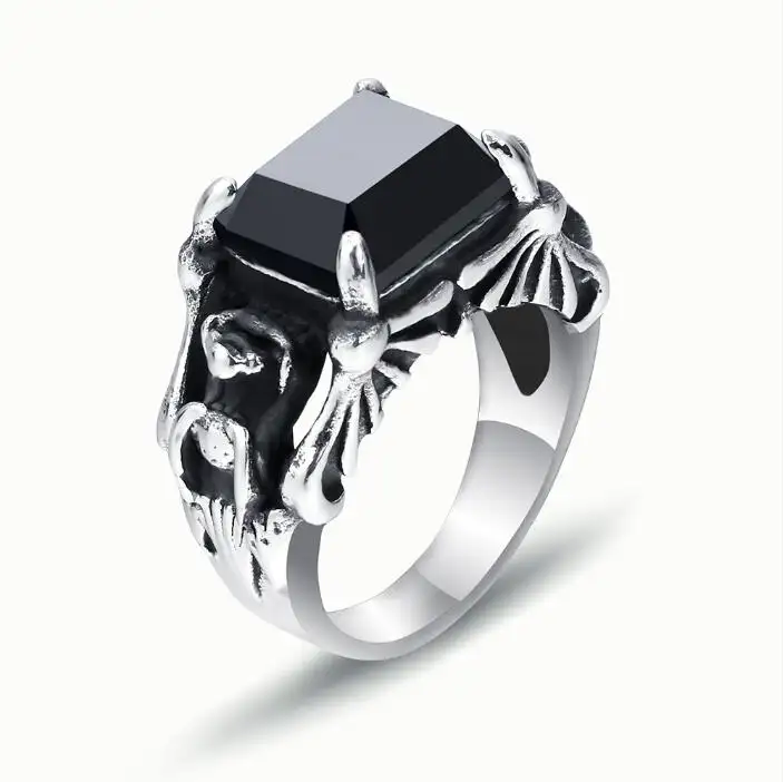 Hot selling fashion retro gemstone ring, stainless steel customized men's natural stone ring