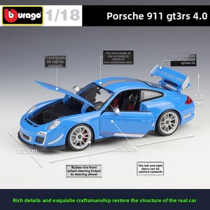 Bburago <span class=keywords><strong>1</strong></span>:<span class=keywords><strong>18</strong></span> 911 GT3 RS 4.0 Coche <span class=keywords><strong>de</strong></span> <span class=keywords><strong>Metal</strong></span> Fundido a Presión con Puertas y Capó Abribles para Coleccionistas, Regalo, Venta al por Mayor - Product Image 2