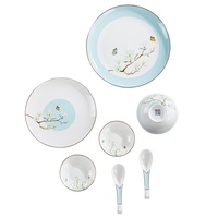 Nouvel ensemble de vaisselle en céramique de style chinois de 60 pièces, cadeau de pendaison de crémaillère, ensemble complet de bols et baguettes en porcelaine fine, motif végétal