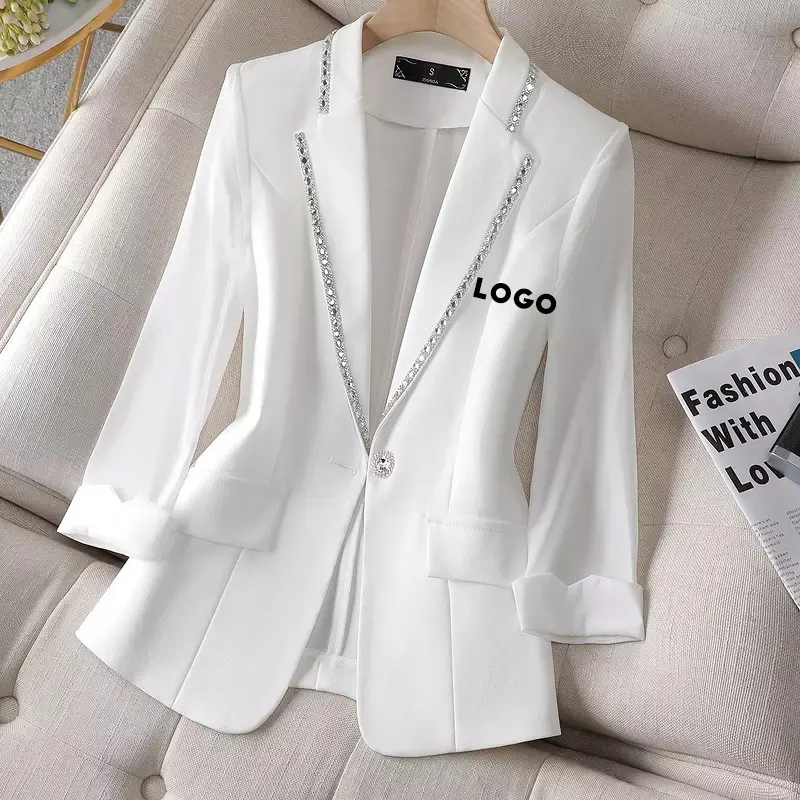 5241 2023 Three Quarter Sleeve Formal Ladies Vocation Blazer Business Solid Suits Women Work Office Blazers Coats Jackets