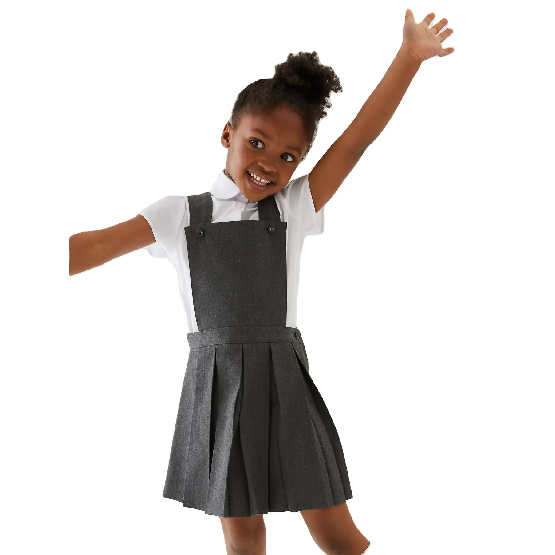 YUUMIN Kids Girls Overall Striped Hem Above Knee Length A-line Suspenders Skirt School Uniform 