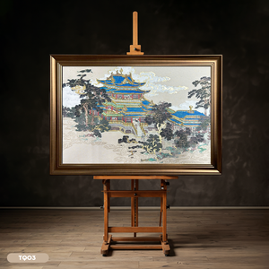 Pintura Mural de Lujo con Hojas de Oro en Relieve, Decoración del Hogar, Arte Oriental, Paisaje de Palacio, Fabricante Vietnamita, Proveedor OEM ODM - Product Image 1