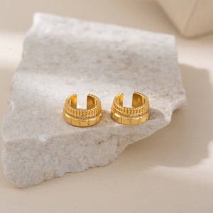 C-Shaped Geometric Clip-On <b>Earrings</b> Zinc Alloy Bezel Setting Party Fashion For Women Without <b>Pierced</b> Ears - Product Image 2