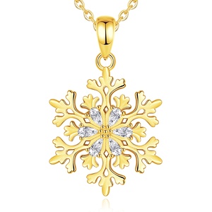 Bijoux en argent sterling 925 plaqué <span class=keywords><strong>or</strong></span> 18 carats collier pendentif en forme de flocon de neige en zircon cubique pour les cadeaux de Noël - Product Image 1