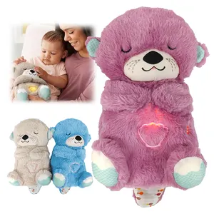 Baby Geluidsmachine Kalmeert Knuffelotter, Sensorische Details Muzieklichten Ritmische Ademhalingsbeweging Muzikale Baby Speelgoed Pluche