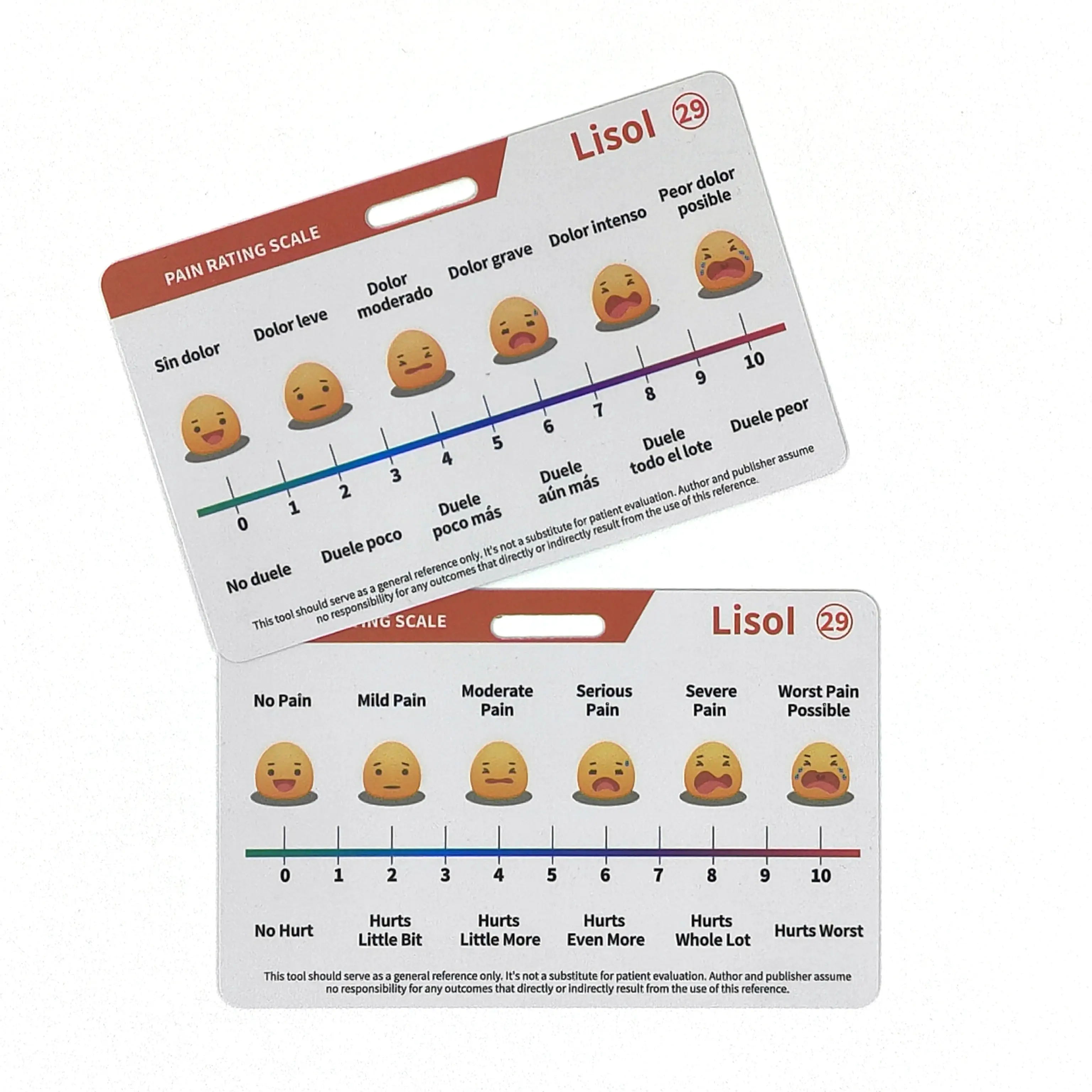 個人的なカスタムPVCプラスチックプリントフォントは、痛みの評価スケールのための透明なバッジカード看護参照カードです