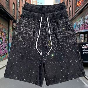 กางเกงขาสั้นผู้ชายแฟชั่นวินเทจ Y2K กางเกงเชือกผูกเอวสองชั้นประดับพลอยเทียมผ้าฝ้ายออกแบบได้ตามที่ต้องการ - Product Image 2