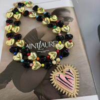 Nouveau Collier de Luxe Tendance en Or Noir avec Cœur et Petites Perles Colorées, Collier Pendentif Cœur Grand en Or Rose, Cadeau de Fêtes