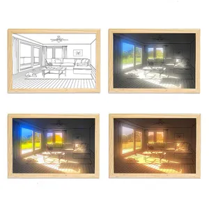 Wall Bedside Table Decorative 3d Frame Lamp Night Light Painting Wooden For Wood Stand Led Art Frame Light Up Photo Acrylic