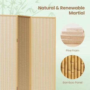 Paravent à 4 panneaux extra large, écran de séparation pliable, 63'' L <span class=keywords><strong>x</strong></span> 67'' H, design asiatique en bambou pour la séparation des pièces - Product Image 3