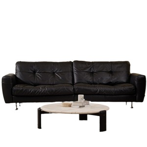 Sofá Nebula Negro de Cuero Genuino con Mechones, Sofá de Dos Plazas con Patas Altas para Sala de Estar - Product Image 4