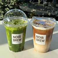 Gobelet en plastique transparent jetable personnalisé avec logo imprimé, diamètre 98 mm, avec couvercles, pour café glacé, latte, matcha, à emporter