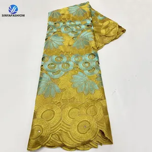 Sinya 2023 High Quality New Arrival African Hand Cut Cotton Lace Fabric Embroidery Stone Austria Swiss Voile Lace In Switzerland