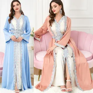 2023 New Arrival Ramadan Eid Jalabiya Fashion Muslim Dubai Arabic Abaya Dress Moroccan Kaftan Embroidery Jalabiat Women Robe