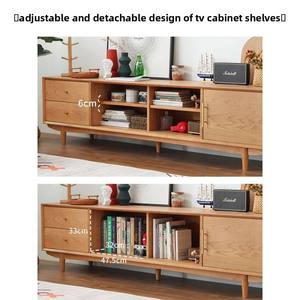 Ensemble de meuble TV et table basse en bois de cerisier massif de style nordique japonais, 2 pièces avec <span class=keywords><strong>portes</strong></span> coulissantes réglables pour salon - Product Image 6