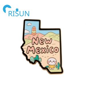 Fabbricazione di metallo personalizzato per noi nuovo stato del Messico forma mappa spilla smalto Zia Sun indiano bandiera simbolo spilla distintivo spilla - Product Image 5