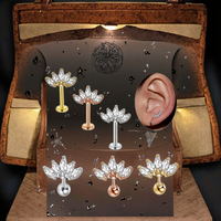Marquis CZ Cartilage Boucle D'oreille En Acier Inoxydable Lotus Oreille Stud Anneaux Helix Piercing Dos Plat Boucle D'oreille De Mode Corps Bijoux