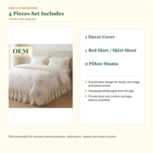 Custom <strong>Lavender</strong> French Lace Jacquard Duvet Cover Set 4 Piece Bed Skirt <strong>Bedding</strong> OEM - Product Image 4