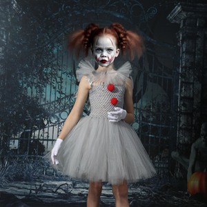Chunky Cosplay Animal Fancy niños vestido tutú en capas <span class=keywords><strong>niñas</strong></span> pequeñas gris Cosplay disfraz Halloween payaso vestido para niños - Product Image 4