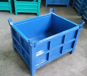 800*600*640mm Front Drop Door 500KGS Light Duty Warehousing Storage Pallet Box Metal Steel Bulk Bins For Material Handing