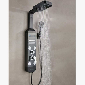 Juego de ducha sanitario Water Droplet Serie 1109, cabezal de ducha negro de montaje en pared con rociador superior y ducha de mano - Product Image 2