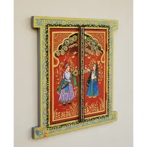 Handgesneden Houten Raamkozijn Houten Binnenmuur Decor Handgesneden Traditionele Miniatuur Beschilderd Raam Indian Jharokha