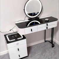 Nouvelle coiffeuse moderne avec rangement, miroir LED réglable, chargeur sans fil, table de maquillage en verre trempé pour chambre à coucher