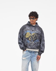 Sudadera con capucha gótica floral oversize de 400 g/m² 100% algodón para hombre, estilo boxy, con cremallera, estampado lavado y bolsillos, ideal para otoño. - Product Image 1