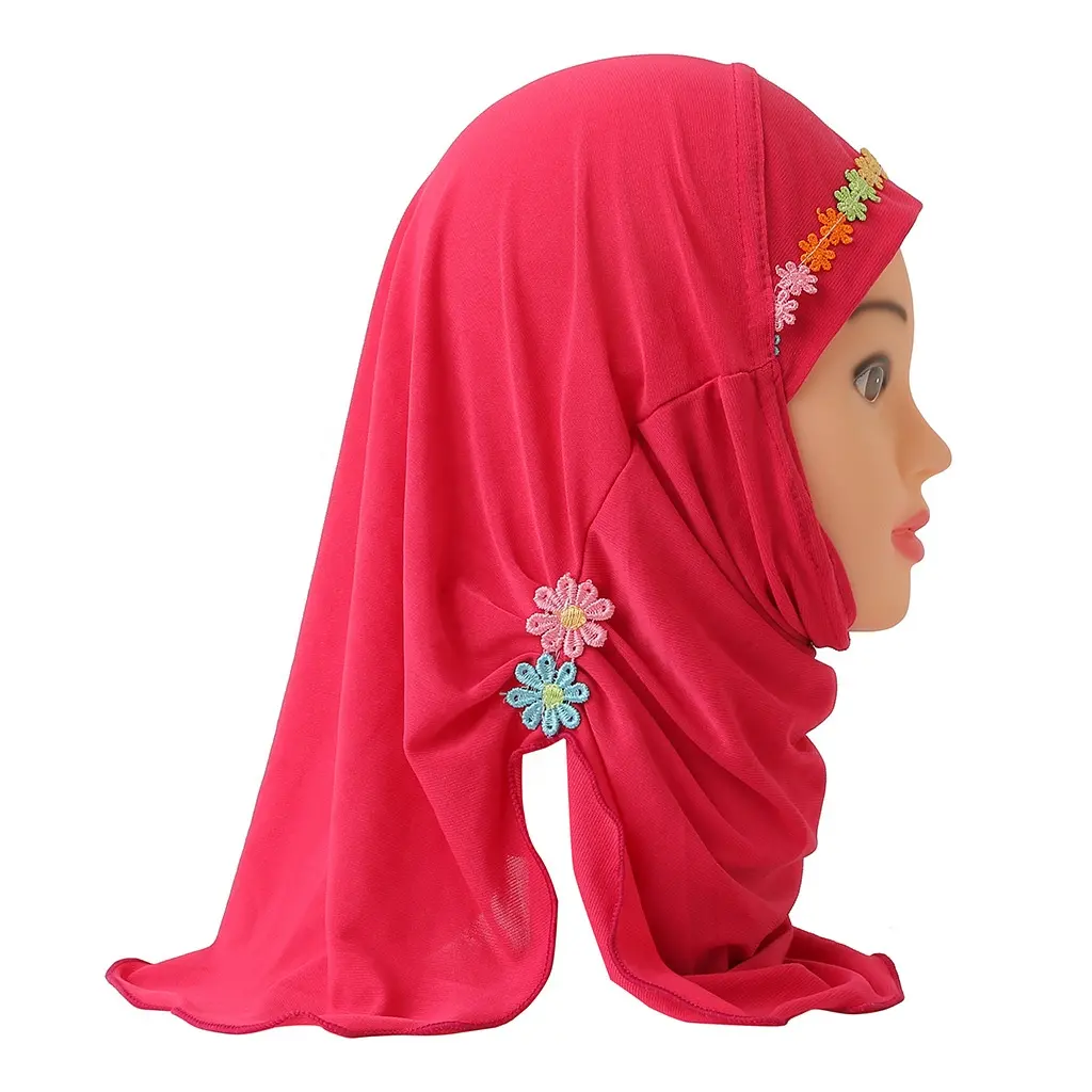 Hijab interior musulmán para niñas, bufanda para niños de 2 a 6 años, hiyab árabe islámico Amira, patrón de flores, pañuelo para la cabeza, gorros de turbante, tocado Eid