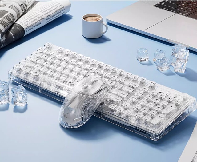 Z99 Ice-Blue Transparent Waterproof Wireless for Crystal Keyboard and Mouse Set Mechanical for Girls Quiet for Office Use