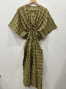 Flowing Floral Print <b>Kaftan</b> <b>Dress</b> for Women Boho Style Long <b>Dress</b> Relaxed Fit Gathered Drawstring Waist Casual Wear Outfit - Product Image 1