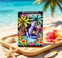 Imán de nevera 3D con purpurina de arena movediza en capas, recuerdo de playa tropical de Bahamas, imán de nevera con forma de sello, regalo de viaje