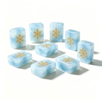Ubin Mahjong Resin Marmer Mutiara Biru Muda dengan Ukiran Tinta Metalik, Produsen OEM Kustom