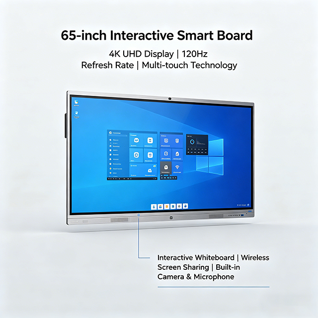 Plug and Play 65 Inch 4K UHD Interactive Whiteboard with 20-Point Touch and Android OS for Classroom & Office Use