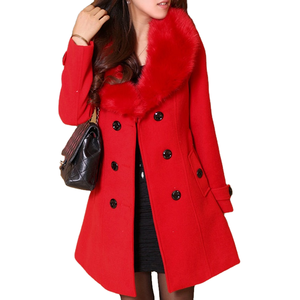 Abrigo de invierno con cuello de piel grande para mujer, abrigo de doble botonadura, chaqueta de lana <span class=keywords><strong>Artificial</strong></span> de sección larga para mujer - Product Image 1