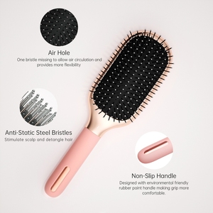 Cepillo desenredante de acero OEM ODM para cabello húmedo y seco, cepillo de masaje para el cuero cabelludo antiestático con ventilación, peine con cojín de aire - Product Image 3