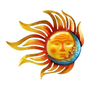 Большое металлическое настенное украшение с изображением солнца и лица, настенное украшение с изображением Солнца и Луны, уличное украшение