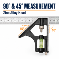 HEHE Règle combinée industrielle en acier inoxydable et alliage de zinc 12''/300MM, personnalisable OEM, outil multifonctionnel pour mesurer les angles