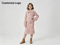 Luxuriöses Lammwoll-Kinderoutfit Flauschiger Pelzkragen Mädchen Langarm-Strickjacke + Knielanges Trägerkleid Herbst Winter Mädchen Bekleidungsset