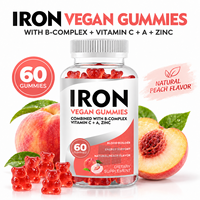 Gummies véganes OEM au fer avec complexe B, vitamine C et zinc, saveur pêche naturelle, 60 unités, fabricant de compléments sous marque privée
