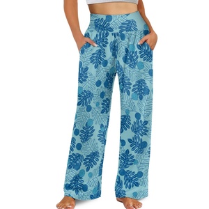 Meilleure vente personnalisé Hawaii artiste noir Ulu Palaka <span class=keywords><strong>imprime</strong></span> à la mode lâche Polyester femmes <span class=keywords><strong>pantalon</strong></span> à jambes larges impression sur demande - Product Image 4