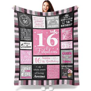 Couverture en flanelle pour 16e anniversaire, couverture de sieste légère et résistante à la décoloration pour lit, canapé, avec impression personnalisée - Product Image 6
