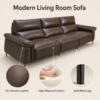 Canapé Droit 3 Places en Cuir Écologique avec Cadre en Bois Massif, Style Minimaliste Moderne, Vente en Gros Premium pour Salon