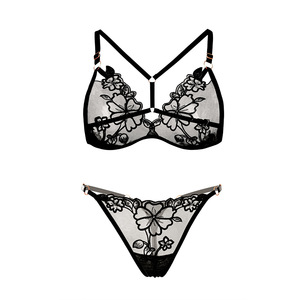Ensemble de lingerie triangle <span class=keywords><strong>France</strong></span> pour femmes, soutien-gorge femme uni avec broderie en maille Y et décoration en dentelle, grande taille - Pur désir - Product Image 2