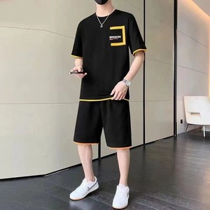 Conjunto Deportivo de Verano para <span class=keywords><strong>Hombre</strong></span>, Camiseta de Manga Corta y Pantalones Cortos, Estilo Casual Holgado de Dos Piezas, Atuendo <span class=keywords><strong>Elegante</strong></span>, 100% Fibra de Bambú Ecológica - Product Image 3