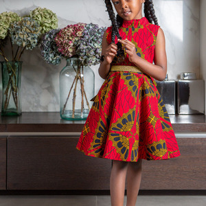 Mode Offre Spéciale petites filles <span class=keywords><strong>robe</strong></span> de soirée imprimé africain col haut <span class=keywords><strong>robe</strong></span> mi-longue pour enfants - Product Image 4